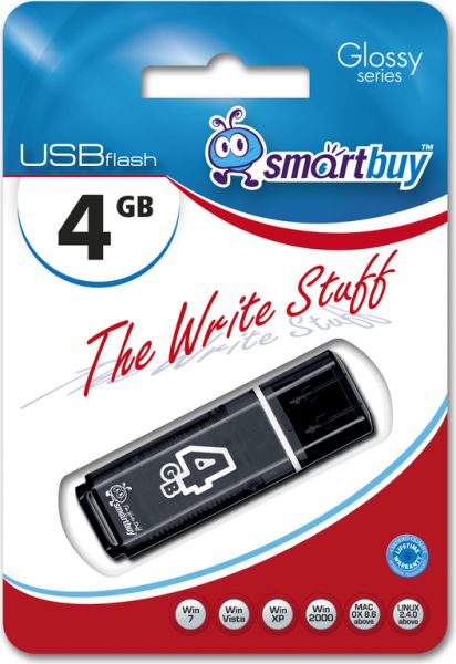 Флешка SmartBuy 04GB Glossy Series Black 4Гб черный